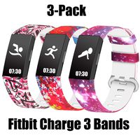 WISHTA Fitness Bands Compatible with Fitbit Charge 3 & Charge 3 SE, Waterproof Replacement Strap for Women Men, Multi-Colors Bands 3 Pack (3pcs-Flower-04, Large(Band for Charge 3, not Charge 2))