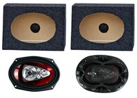 2) Boss CH6950 6x9" 5-Way 600W Car Speakers + 2) QTW6X9 Angled 6x9" Speaker Box