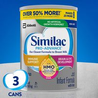 Similac Pro-Advance Non-GMO Infant Formula with Iron, with 2'-FL HMO, for Immune Support, Baby Formula, Powder, 36 Oz, Pack of 3 (One-Month Supply)
