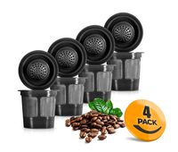K&J Reusable Filter Cups Compatible with Keurig 1.0 K-Cups - Includes Freedom Clip for Compatibility With Keurig 2.0 Machines (4-Pack)