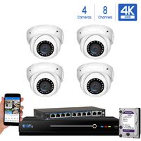 GW Security 8 Channel 4K NVR 8MP IP Camera Network PoE H.265 Surveillance System with 4-Piece Ultra HD 4K 2160P Weatherproof Outdoor/Indoor Dome Security Cameras - White