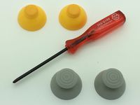 TBGS 5 Piece Bundle Replacement Nintendo Gamecube Joystick Analog Stick Cap Covers (2 Gray Left Cap Covers + 2 Yellow Right Cap Covers) + 1 Tri-wing Y Screwdriver