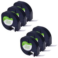 GREENCYCLE 6PK Compatible for Dymo LetraTag LT 91200 91330 10697 91220 59421 S0721510 Black on White Paper Labels Tape Cassette 12mm x 8m