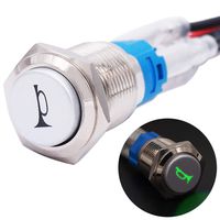 Twidec/16MM Raised Speaker Horn Momentary Push Button Switch 5/8" Mounting Hole 12V Green Led Light Silver Stainless Steel Shell 1NO 1NC SPDT with Pre-wiring Wires Switch For Car Modification G16LB-G