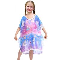 Sylfairy Cover Up, Girls Cover Ups Rainbow Unicorn Coverup V-Neck Swimwear Wrap Cover-ups(Galaxy,7-10Y)