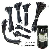 Electriduct Nylon Cable Tie Kit - 1950 Zip Ties - Assorted Lengths 4", 6", 8", 11" - Black