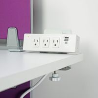 WireRun Manta 2, Edge Mount Desk Outlet, 3 Power receptacles, 2 USB-A, and 1 USB-C Charging Port Powered by an 8ft Power Cord, Color: White