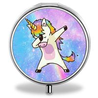 Unicorn Pill Case, Round Stainless Drug Organizer Container Medicine Cover for Pocket Daily&Weekly
