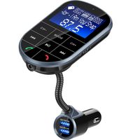 FM Transmitter for Car, Frienda Wireless Radio Adapter Car Kit with Hand-Free Calling, 5V/3.4A Dual USB Ports, On Off Button, A2DP Aux Input/Output TF Card and USB MP3 Player