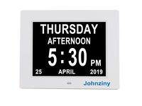 Johnziny Digital Day Calendar Clock 8 Alarms Auto Dimming Extra Large Non-Abbreviated Dementia Vision Impaired Seniors Elderly Memory Loss Alzheimer Clock