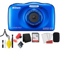 Nikon Coolpix W150 Wi-Fi Rugged Waterproof Digital Camera (Blue) 13.2 MP Bundle with 32GB Sandisk Memory Card + Floating Strap + Carrying Case + More (International Model)