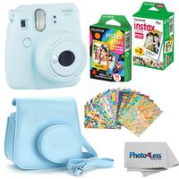 Fujifilm Instax mini 9 Instant Film Camera (Ice Blue) - Fujifilm Instax Mini Instant Film, Twin Pack - Fujifilm Instax Mini Rainbow Film - Case for Fuji Mini Camera - Fuji Instax Accessory Bundle