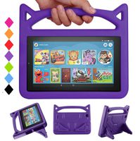 All-New 7 Inch Case for Kids - SHERBORN Kids Shockproof Foam [Kids Friendly] Case with Stand Cat Ear Handle Kids Cover for 7 Tablet (Compatible with 9th Generation 2019 & 7th Generation 2017)-Purple