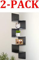 Greenco 5 Tier Wall Mount Corner Shelves Espresso Finish (Espresso, 2-Pack)