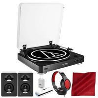 Audio-Technica AT-LP60 Fully Automatic Belt-Drive Turntable with Samson MediaOne M30 Powered Studio Monitor, Closed-Back Headphones, and Deluxe Accessory Bundle