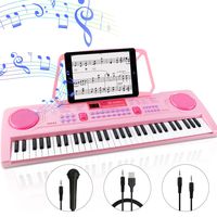 WOSTOO Electric Keyboard Piano for Kids-Portable 61 Key Electronic Musical Karaoke Keyboard, Learning Keyboard for Children w/Drum Pad, Recording, Microphone, Pink