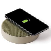 Lexon Oslo Energy - Wireless Charging Station and 5W Bluetooth Speaker - Stone/Kakhi