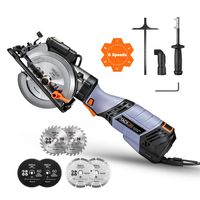 Circular Saw, TACKLIFE Premium Mini Circular Saw with 6 Variable Speed, 6 Blades(5" & 4-1/2"), Unique Metal Handle, 6.2A Pure Copper Motor, Laser Guide, 10Feet Cord- TCS115E