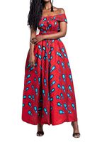 Rebecca Women's Africa DIY Band Floral Print Backless Sleeveless Split Dress Lace High Waist Adjustable Straps Bohemia Dress(Long Style Red)