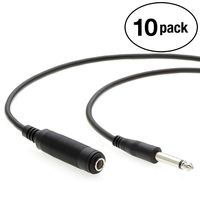 InstallerParts (10 Pack 6Ft 1/4" Mono Male to Female Audio Extension Cable - Compatible with Amplifiers, Instruments, and Microphones