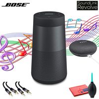 Bose SoundLink Revolve Bluetooth Speaker (Triple Black) with Google Home Mini, 3.5mm Aux Cables and Cleaning Kit