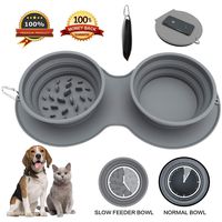 Aibada Double Collapsible Dog Bowl, Food Grade Silicone BPA Free Portable Dog Bowl, Foldable Cup Dish for Pet Cat Food Water Feeding Portable Travel Bowl (Grey)