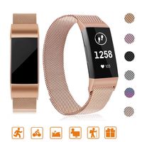 Tinkel Replacement Metal Bands Compatible with Fitbit Charge 3 Stainless Steel Metal Bracelet Strap Adjustable Replacement Strap for Women Men - Rosa Gold