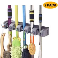 ROCKBIRDS Mop Broom Holder, Garden Tools Wall Mounted Commercial Organizer Saving Space Storage Rack for Kitchen Garden and Garage (5 Position with 6 Hooks) (2 Pack)
