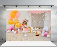 Laeacco 5x3ft Background Happy Birthday Decoration Balloons Bacground Photography Backdrop Cake Smash Flag Banner Pink Tone Balloons Paper Flowers Balls Interior Chic Fireplace