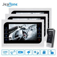 Jeatone 10 inch TFT LCD Wired Video Door Phone with 3 Monitor Video Doorbell System with HD 2.8mm Wide Angle Camera 1200TVL Home Apartment Entry Kit 3V1