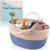 Modern Domus Baby Diaper Caddy Organizer for Changing Table or on The Go! Blue and White Rope Baby Basket with Removable Inserts to for Baby Diapers Storage and More! Original Baby Shower Gifts