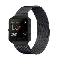 Akale Metal Band Compatible with Fitbit Blaze, Small and Large Stainless Steel Band with Metal Frame Replacement Strap Wristband for Fit bit Blaze Smart Fitness Watch, Women Men(Black Large-A)