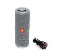 JBL Flip 4 Portable Bluetooth Wireless Speaker Bundle with Anker PowerDrive 2 2-Port USB Car Charger - Gray