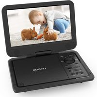 COOAU 12.5" Portable DVD Player, High-Brightness Swivel Screen, Supports All Region, AV-in/AV-out/SD/USB/CD/DVD, 5-Hours Rechargeable Battery, Remote Controller, Black