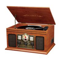Victrola Nostalgic Classic Wood 6-in-1 Bluetooth Turntable Entertainment Center, Mahogany (Renewed)