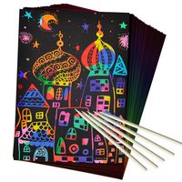 ZMLM Scratch Art Set, 50 Piece Rainbow Magic Scratch Paper for Kids Black Scratch Off Art Crafts Notes Boards Sheet with 5 Wooden Stylus for Easter Party Game Christmas Birthday Gift