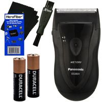 Panasonic ES3831K Wet/Dry Electric Travel Shaver + 2 AA Alkaline Batteries + Double Ended Shaver Brush + HeroFiber Ultra Gentle Cleaning Cloth