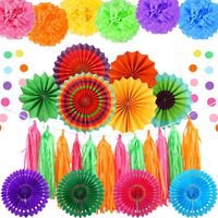 Auihiay 32 Pieces Fiesta Party Decoration Include Paper Fans, Tissue Paper Pom Poms, Circle Dot Garland and Tissue Paper Tassel for Birthday Parties, Wedding Décor, Fiesta or Mexican Party