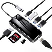 XVZ USB C Hub Adapter, 8-in-1 Glass Panel USB Type C Adapter with 1Gbps Ethernet Port, 4K USB C to HDMI, 3 USB 3.0 Ports, SD/TF Card Reader and PD Charging Port for MacBook/ChromeBook and More