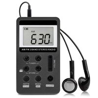 AM FM Pocket Radio Portable Mini Digital Tuning Radio with Earphone and Rechargeable Battery LCD Display for Walk (Black)