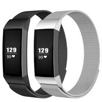 LNOOIU Replacement Bands Compatible with Fitbit Charge 3, Stainless Steel Bands Adjustable Accessory Wristband for Charge 3 Bracelet Women Men Girls Boys -2 Pack Large B