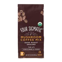 Four Sigmatic Mushroom Ground Coffee - USDA Organic and Fair Trade Coffee with Lions Mane and Mushroom Powder - Focus, Wellness - Vegan, Paleo - 12 Oz - Dark Roast