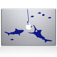 The Decal Guru Shark Party Under The Sea MacBook Decal Vinyl Sticker - 13" MacBook Pro (2015 & Older) - Dark Blue (0192-MAC-13P-DB)