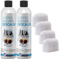 (4+4) 4-Use Coffee Machine Descaling Solution PLUS 4 Filters - Universal Descaler Concentrate for All Keurig 1.0 & 2.0 K-Cup Pod Machines and Espresso Machines