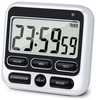 KTKUDY Digital Kitchen Timer with Mute/Loud Alarm Switch ON/OFF Switch, 12 Hour Clock & Alarm, Memory Function Count Up & Count Down for Kids Teachers Cooking, Large LCD Display, Strong Magnet (1)