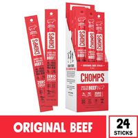 CHOMPS Grass Fed Original Beef Jerky Snack Sticks, Keto, Paleo, Whole30 Approved, Non-GMO, Gluten Free, Sugar Free, High Protein, 90 Calorie Snacks, 1.15 Oz Meat Stick, Pack Of 24 - Packaging May Vary