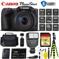 Canon PowerShot SX420 IS Digital Point and Shoot 20MP Camera + Extra Battery + Digital Flash + Camera Case + 16GB Class 10 Memory Card + 1 Year Extended Warranty (Total Of 2YR) - International Version