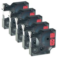 GREENCYCLE Compatible for DYMO D1 45017 S0720570 Label Tape 1/2" 12mm x 23ft use in LabelManager 210D 220P 260P 280 360D 420P PnP LabelWriter 450 400 Duo 3M PL300 Label Maker (Black on Red, 5 Pack)