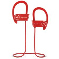 Bluephonic Wireless Sport Bluetooth Headphones, Hd Beats Sound Quality, Sweat Proof Stable Fit in Ear Workout Earbuds, Ergonomic Running Earphones, Noise Cancelling Microphone (Red)