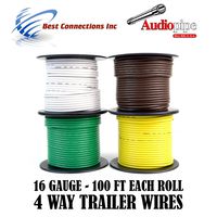 Audiopipe Trailer Wire Light Cable for Harness 4 Way Cord 16 Gauge - 100ft roll - 4 Rolls